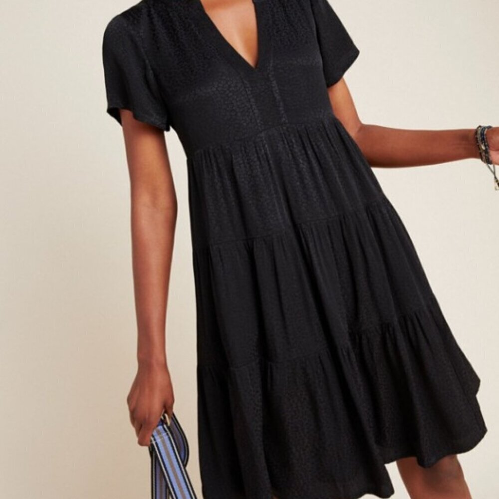 Maeve by Anthropologie Black Sacha Jacquard Tiered Tunic Dress